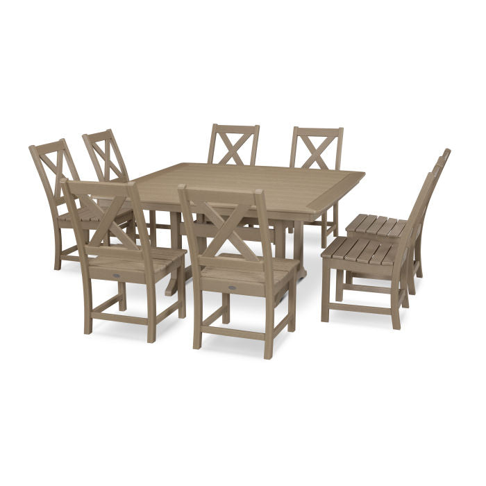 Polywood Braxton 9-Piece Nautical Trestle Dining Set in Vintage Finish PWS506-1-V