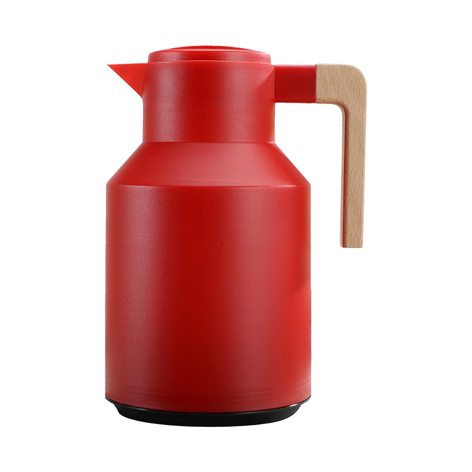 1l Thermal Coffee Carafe Double Walled Thermal Carafe Thermos Pot With Wood Handle Water Kettle Insulated Flask Tea Carafe Keeping Hot Cold Red