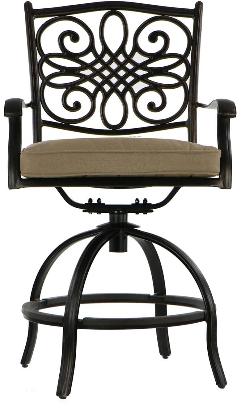 Hanover Traditions 5-Piece Outdoor Dining Set In Tan/Cast With 4 Counter Height Swivel Rockers， 56 Round Cast-Top Table