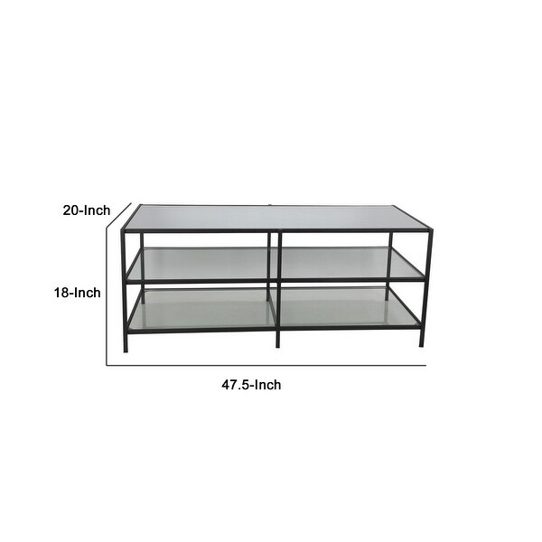 Entertainment Center with 3 Tier Mirrored Shelves， Black