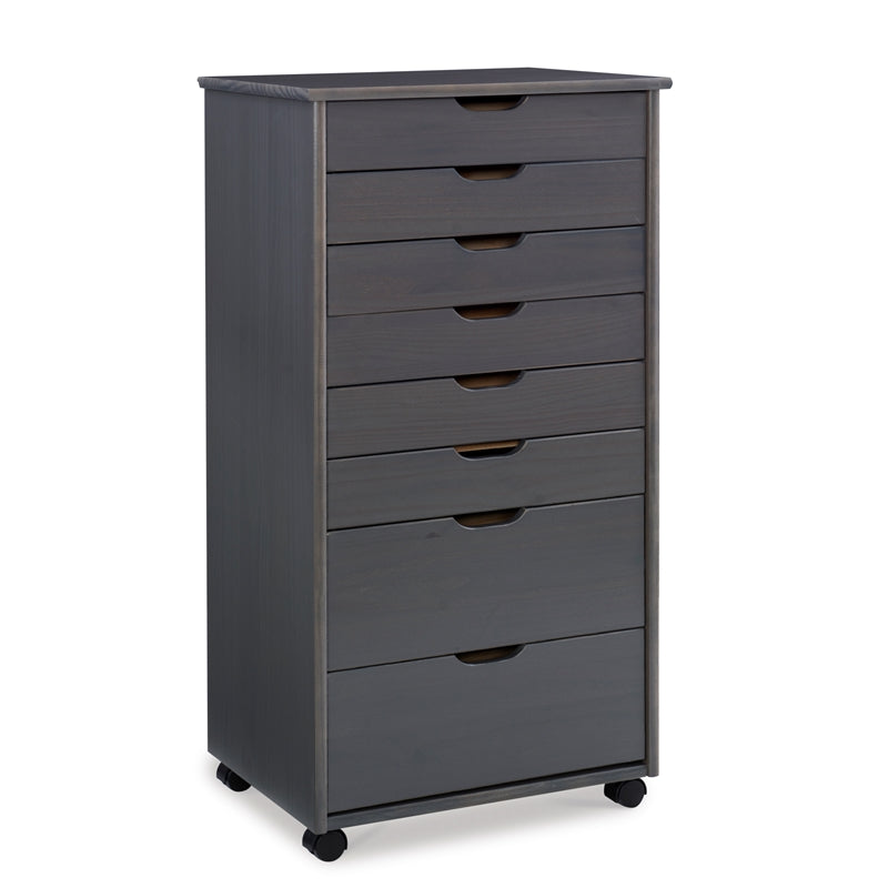 Linon Callie Eight Drawer Wood Rolling Storage Cart in Gray