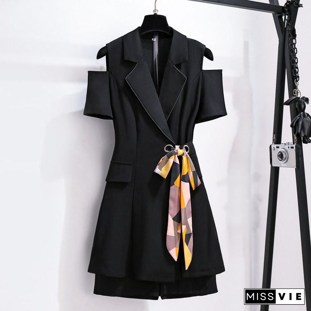 Fashion Bowknot Blazer Two-Piece Set P11512