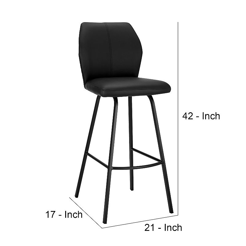 30 Inch Metal Frame Leatherette Bar Stool， Black