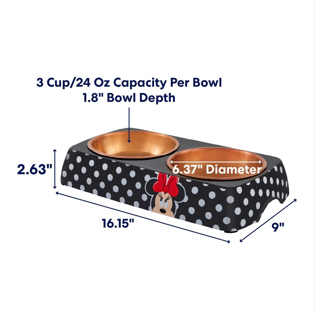 Disney Minnie Mouse Peek-A-Boo Melamine Stainless Steel Double Dog and Cat Bowl