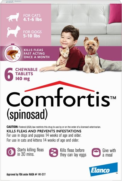 Comfortis Chewable Tablet for Dogs， 5-10 lbs and Cats 4.1-6 lbs， (Pink Box)