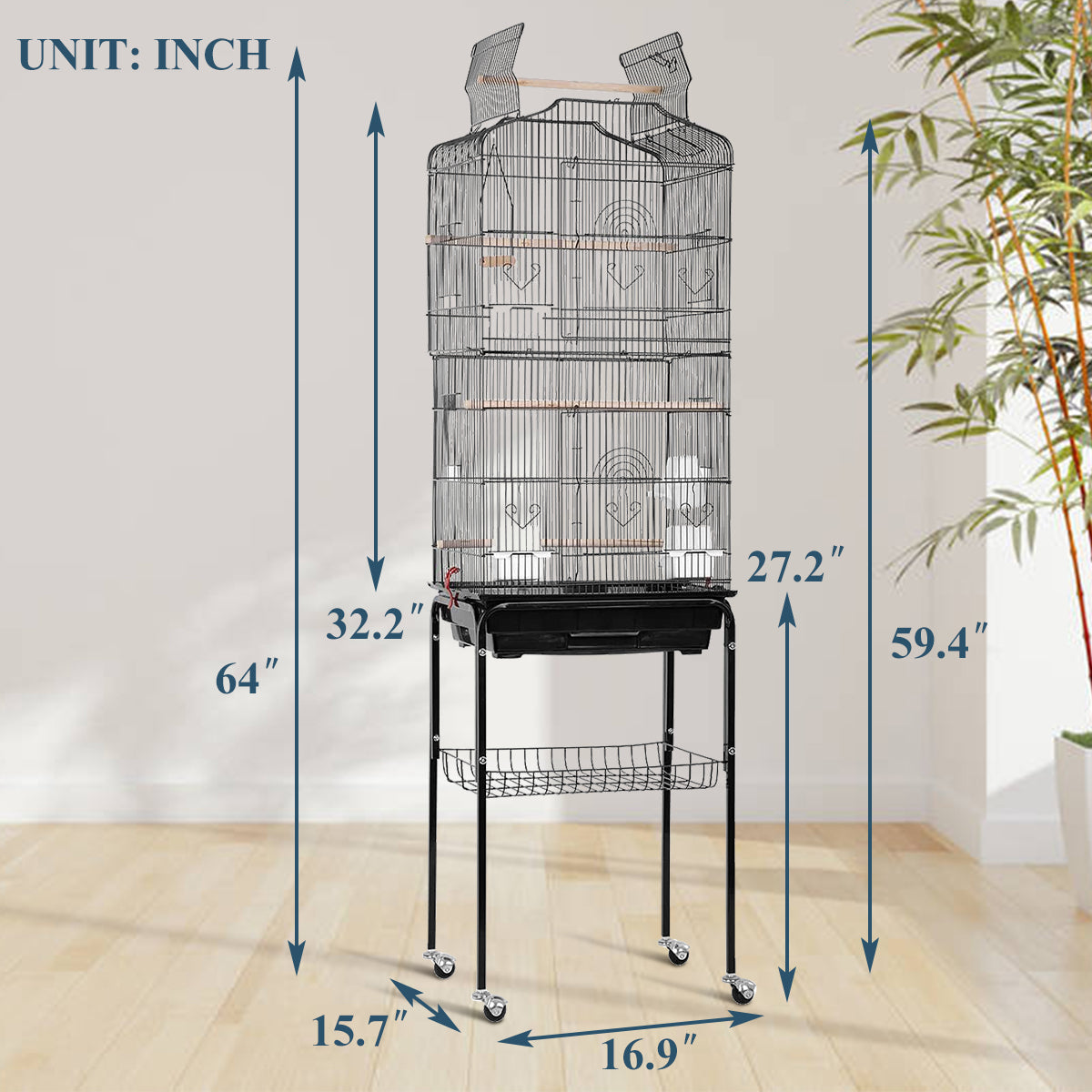 Dkeli Bird Cage with Stand Parrot Cages for Large Birds Parakeet Cage with Play Top and Rolling Stand for Medium Canaries， Lovebirds， Cockatiels， Parrots