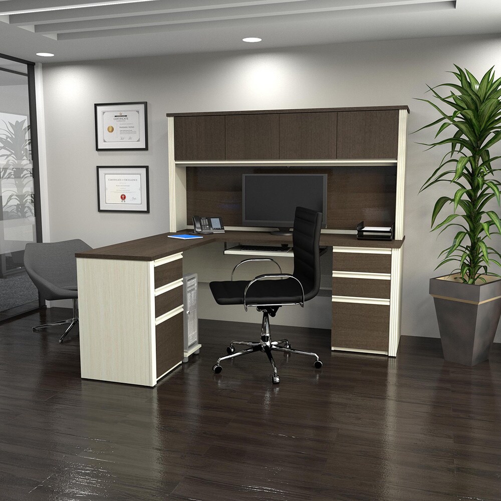 Bestar Prestige Plus L shaped Desk with Hutch