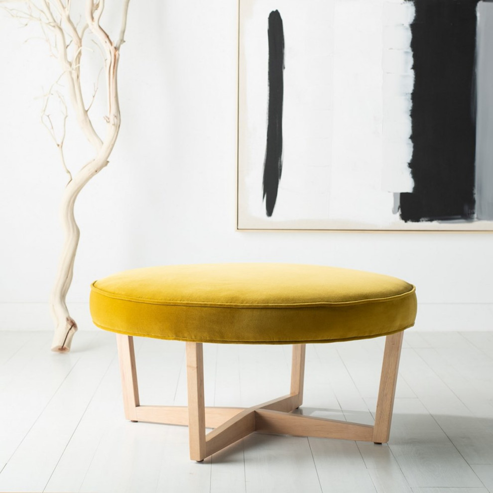 Loreto Velvet Ottoman Gold   Contemporary   Footstools And Ottomans   by AED Luxury Home Decor  Houzz