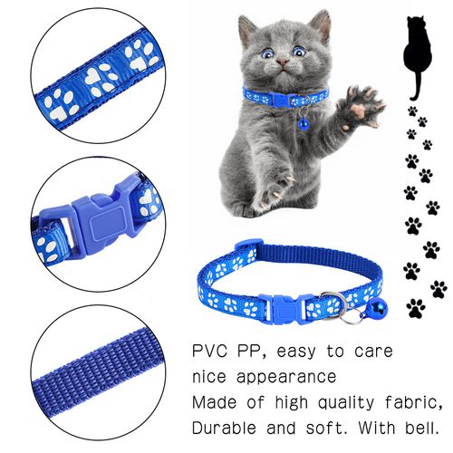 SHIYAO 12Pcs Footprint Cat Collar with Bell Dog Cat Collar Buckle Adjustable Cat Dog Collar or Seatbelts