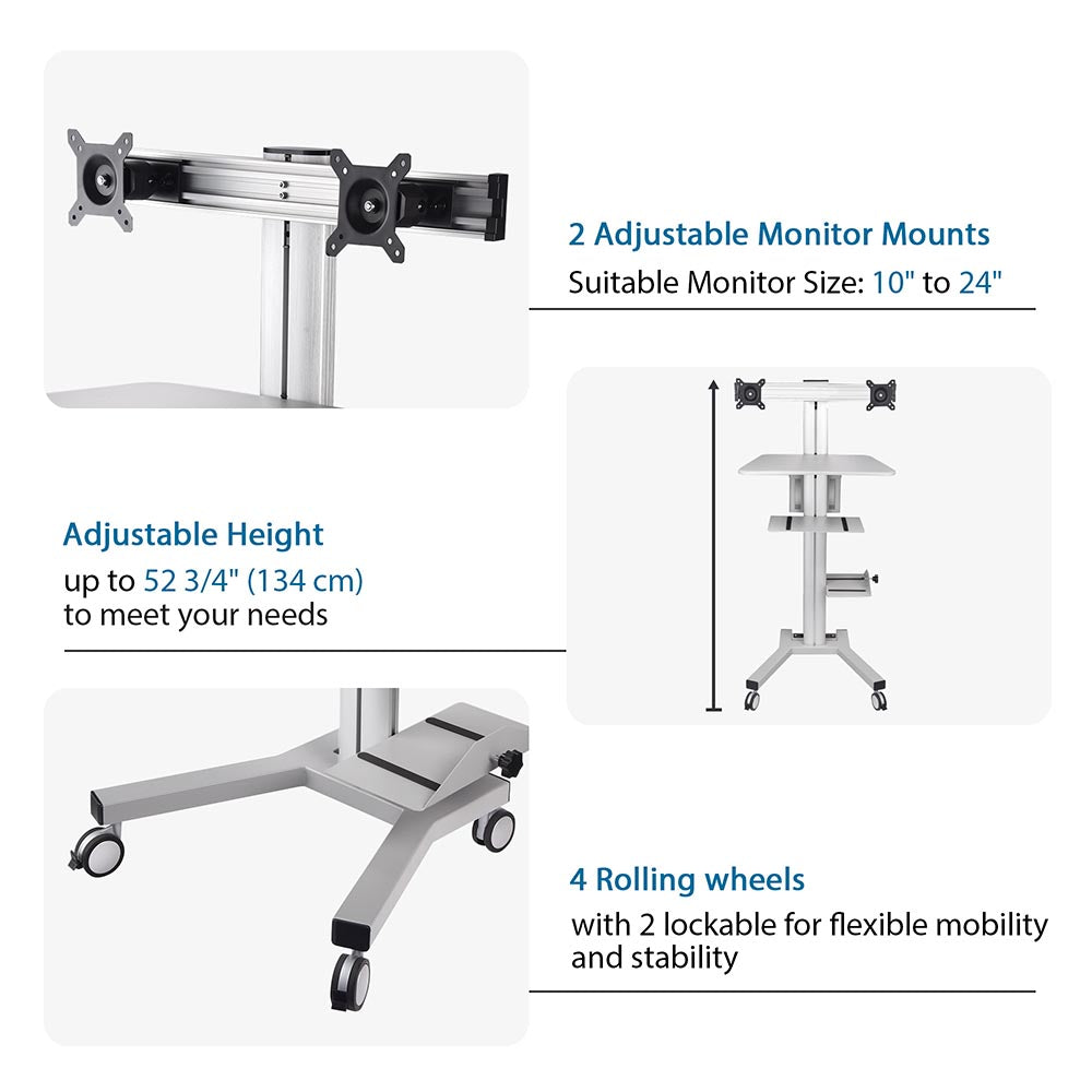 Yescom PC Computer Cart Workstation with Power Strip 2-Monitor