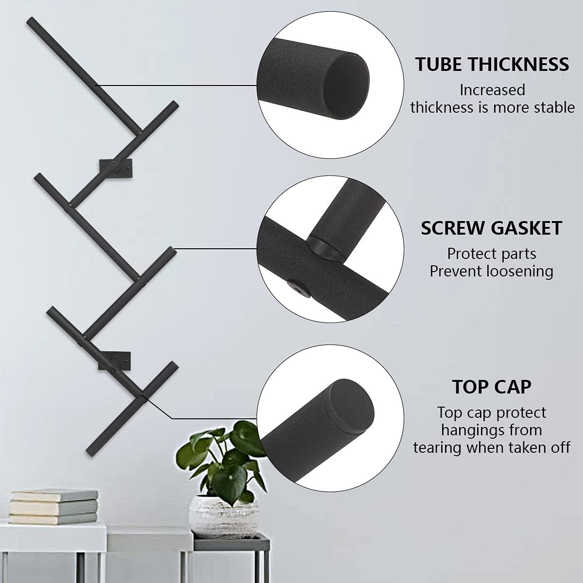 Livoccur Coat Rack， Wall Mounted Coat Rack， Modern Vertical Coat Rack with 6 Hooks for Coat， Towel， Bag， Caps， Organized and Storage in Living Room， Bedroom， Entryway