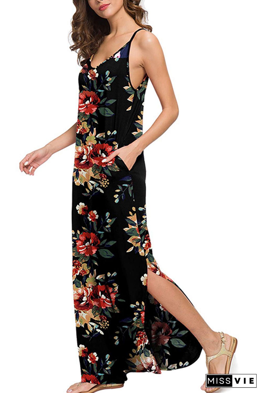 Sling V-Neck Sunflower Dress