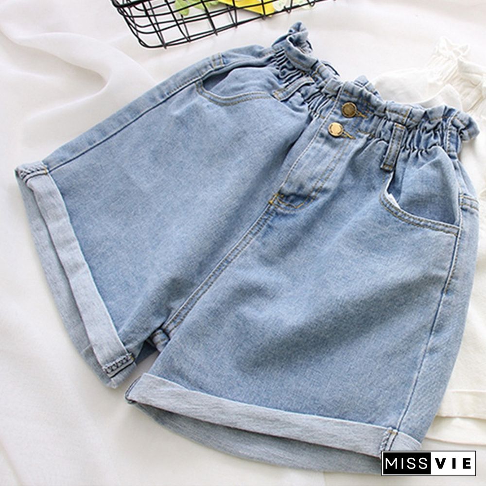 Summer Women Denim Shorts Crimping High Waist Slim Summer Jeans Short Pants Plus Size S-5XL