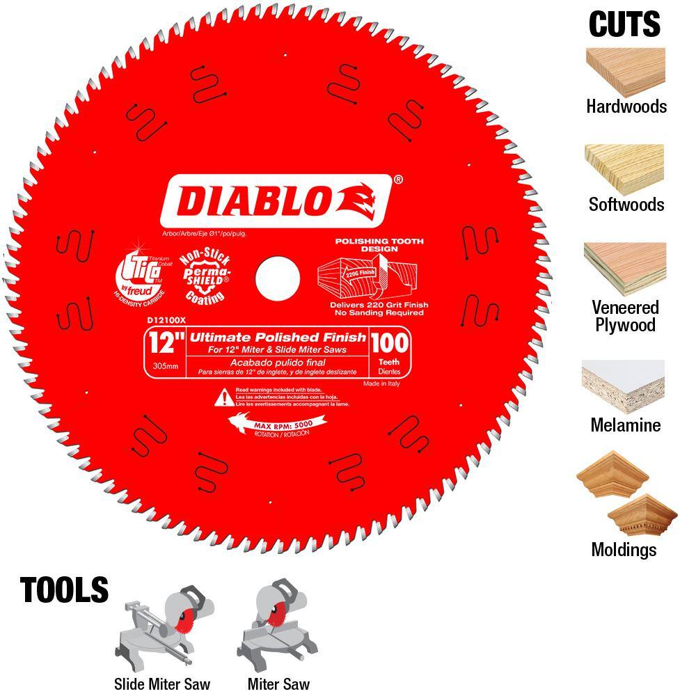 DIABLO 12 in. x 100-Tooth Ultimate Polished Finish Circular Saw Blade (15-Pack) D12100X015