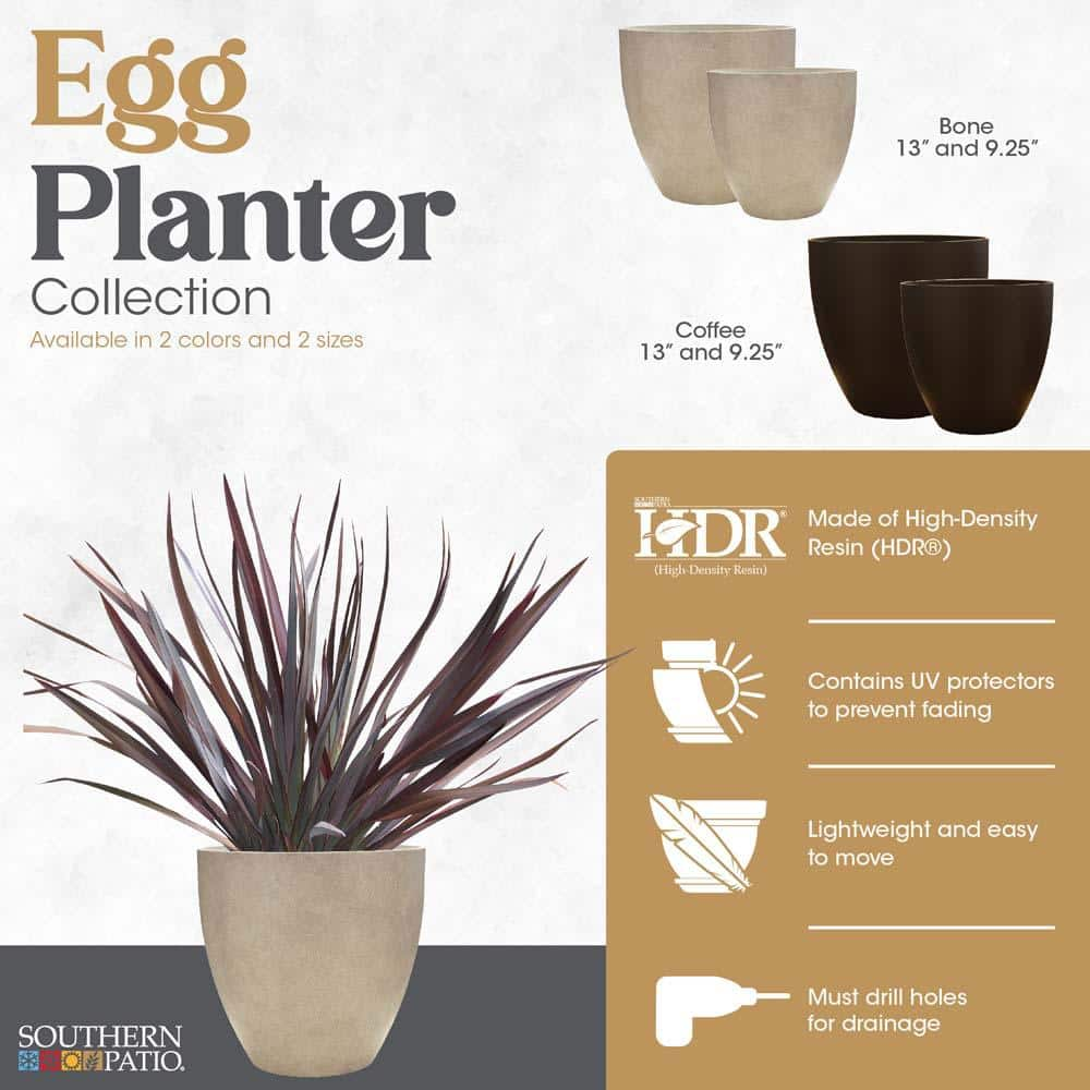 Southern Patio Medium 13 in. x 12 in. 20 qt. Bone High-Density Resin Egg IndoorOutdoor Planter HDR-012344