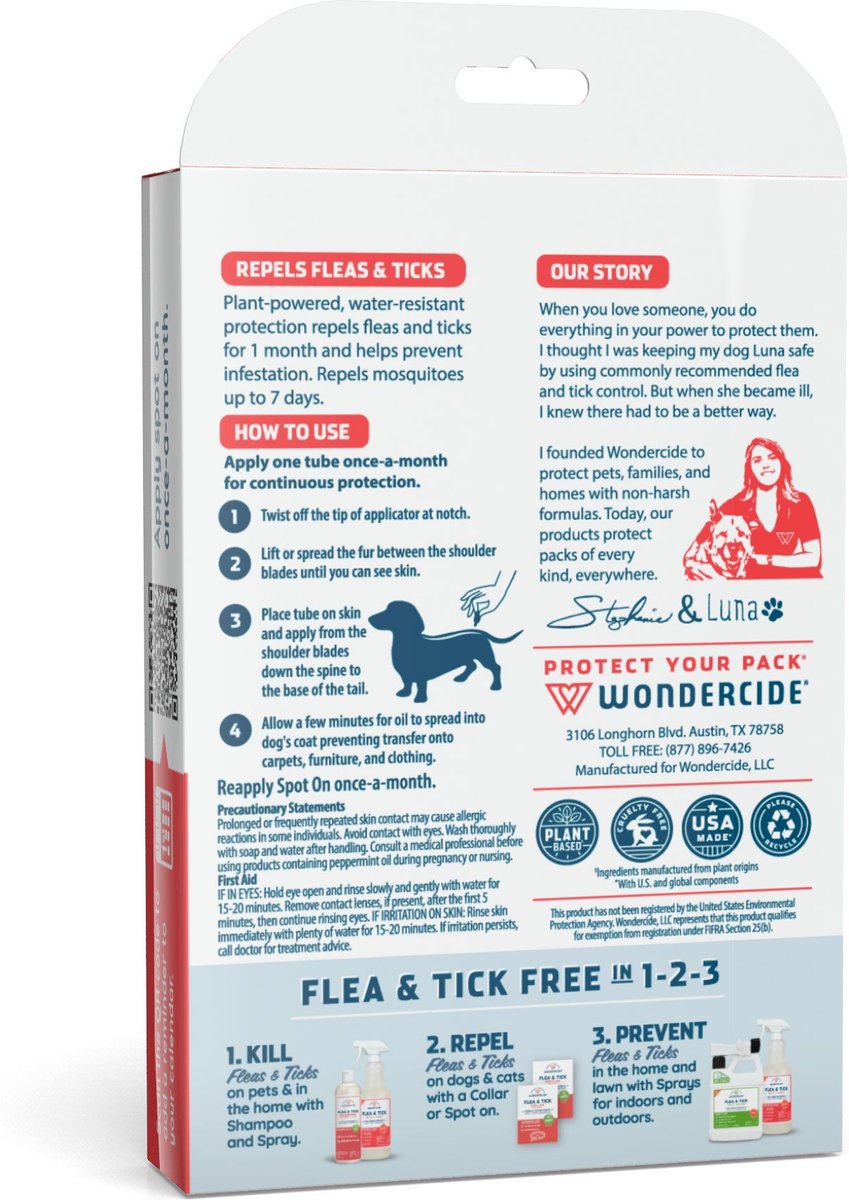 Wondercide Spot-On Peppermint Flea and Tick Spot Treatment for Small Dogs， 3 doses (3-mos. supply)