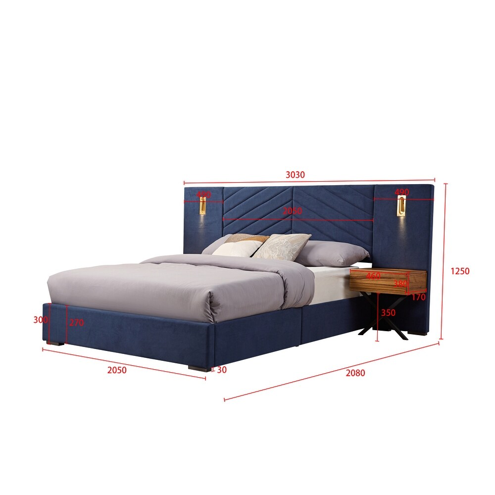 King Velvet Bed Frame Platform Bed   Retro Blue