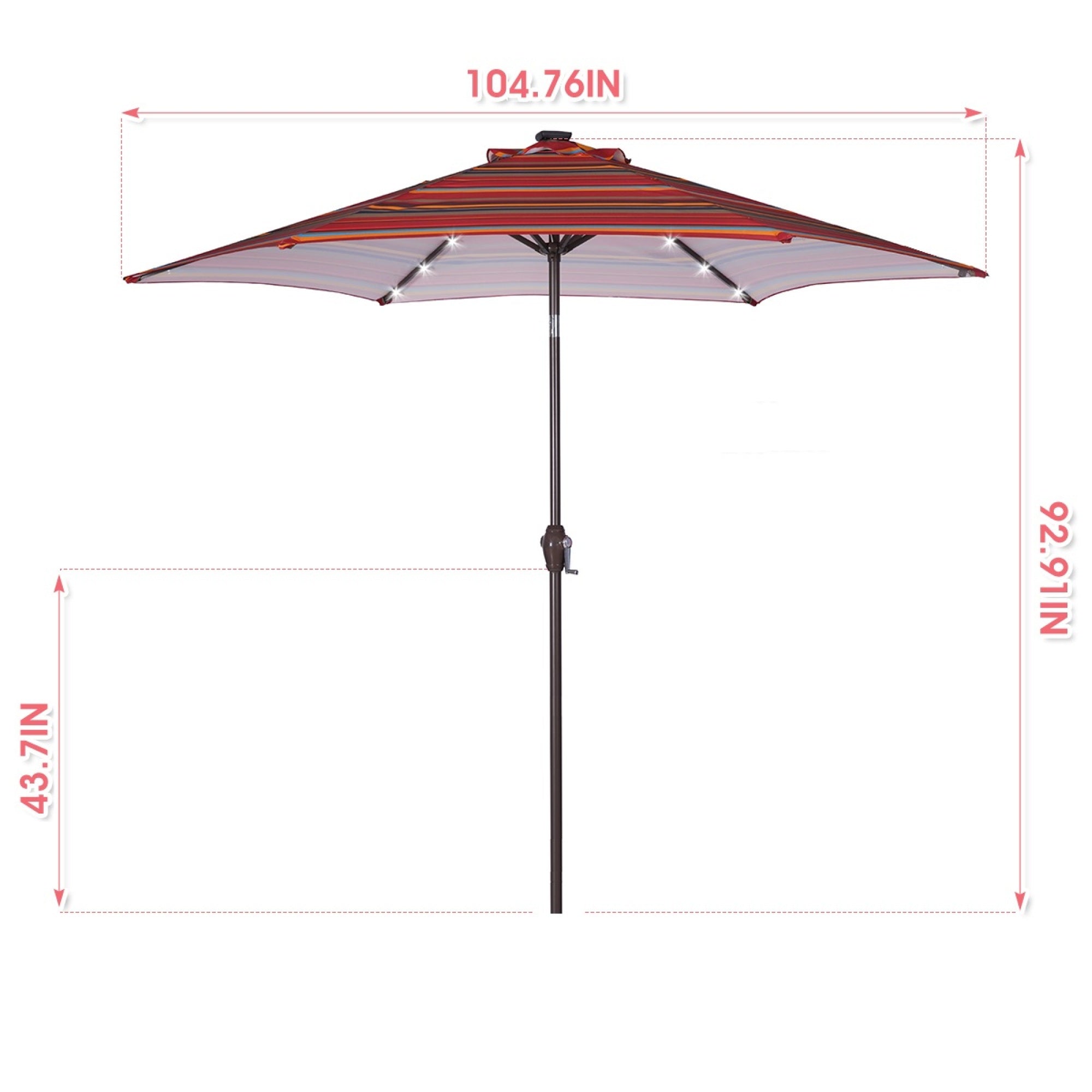 Outdoor Patio 8.7-Feet Market Table Umbrella With Push Button Tilt And Crank, Red Stripes With 24 Led Lights (Umbrella Base Is Not Included)