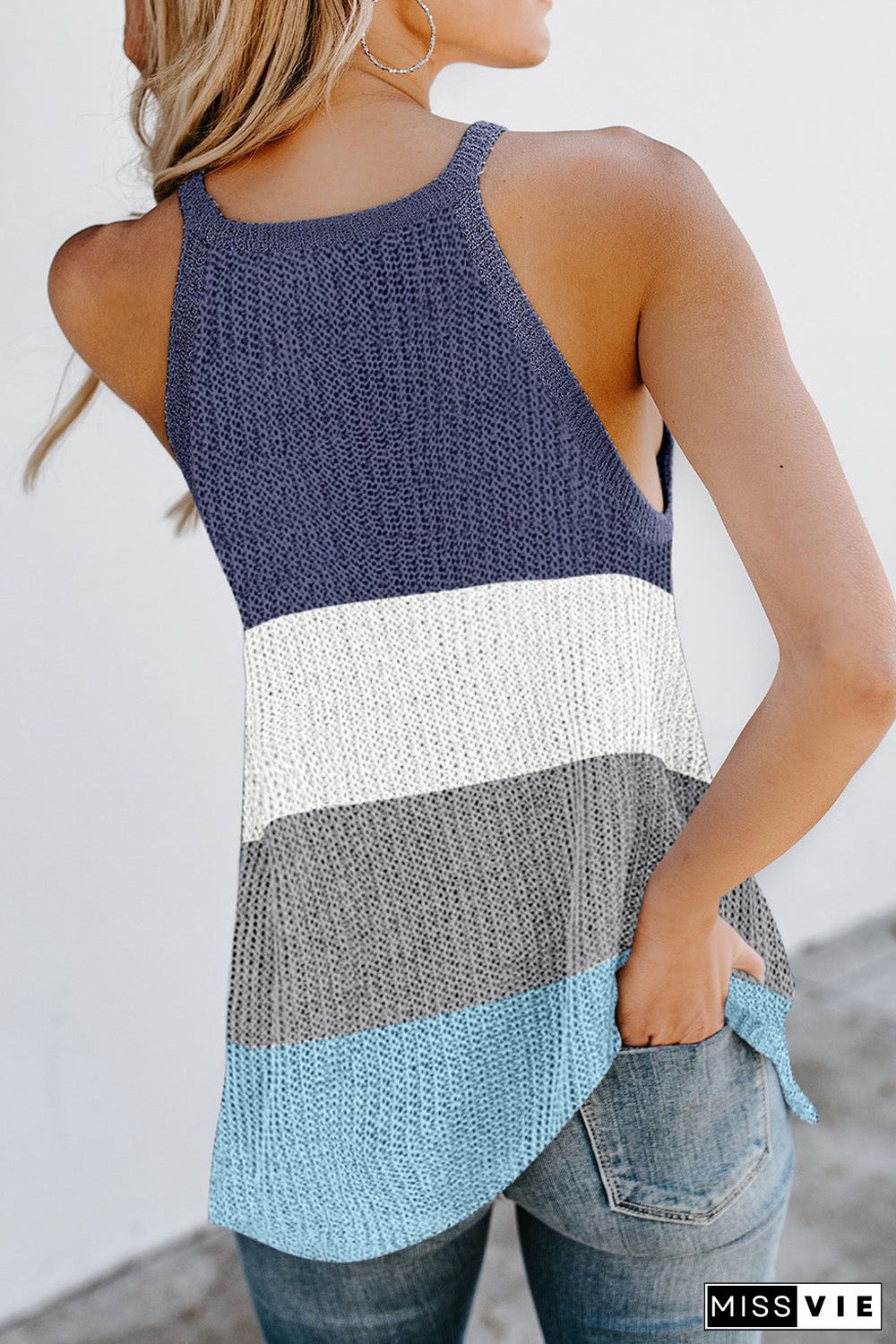 Color Block Striped Knit Tank Top