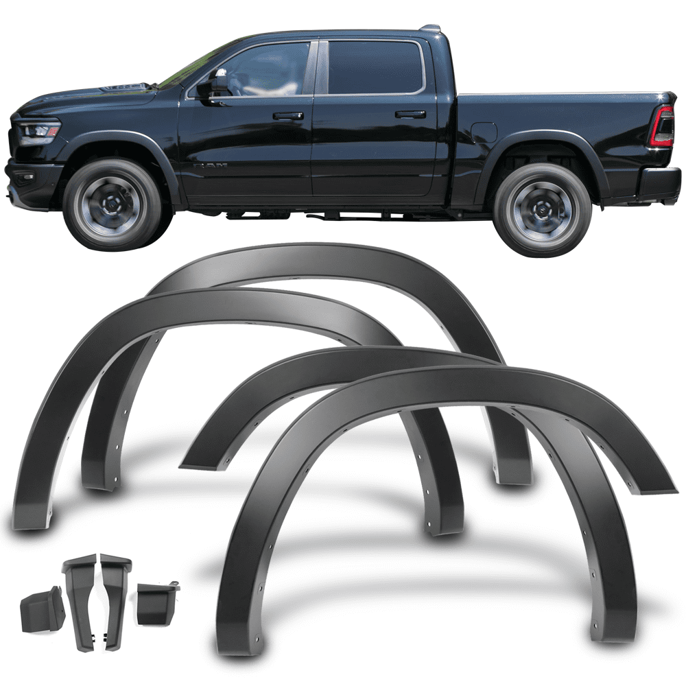 Ikon Motorsports Compatible with 19-23 Dodge Ram 1500 Truck OE Style Front Rear Fender Flares Matte Black 4PC Set