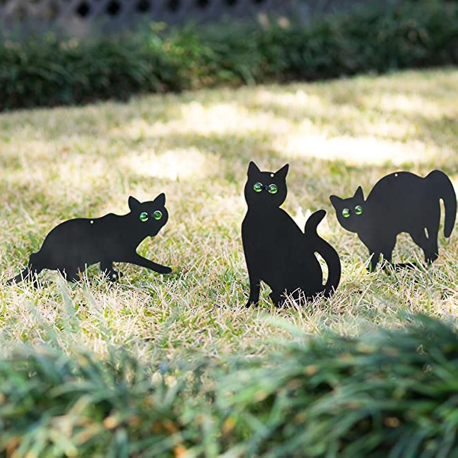 Cat Figure Ground Insert Decor Set 3 Pcs 2d Lifelike Kitten With Reflective Eyes