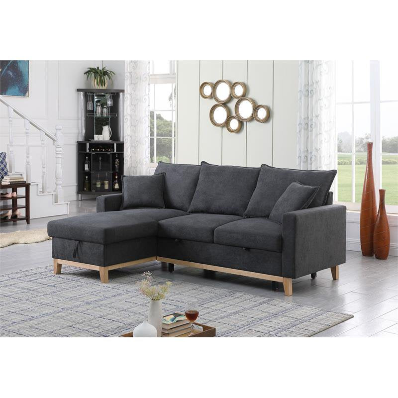 Bowery Hill Dark Gray Fabric Reversible Sleeper Sectional with Storage Chaise