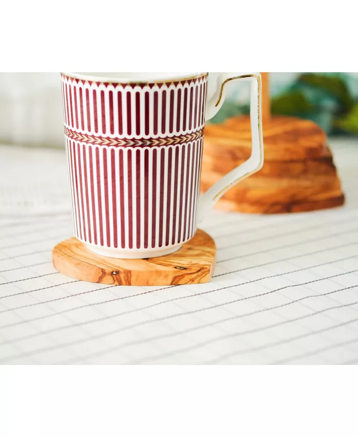 BeldiNest Heart Shaped Olive Wood Coasters Set of 5 with Holder