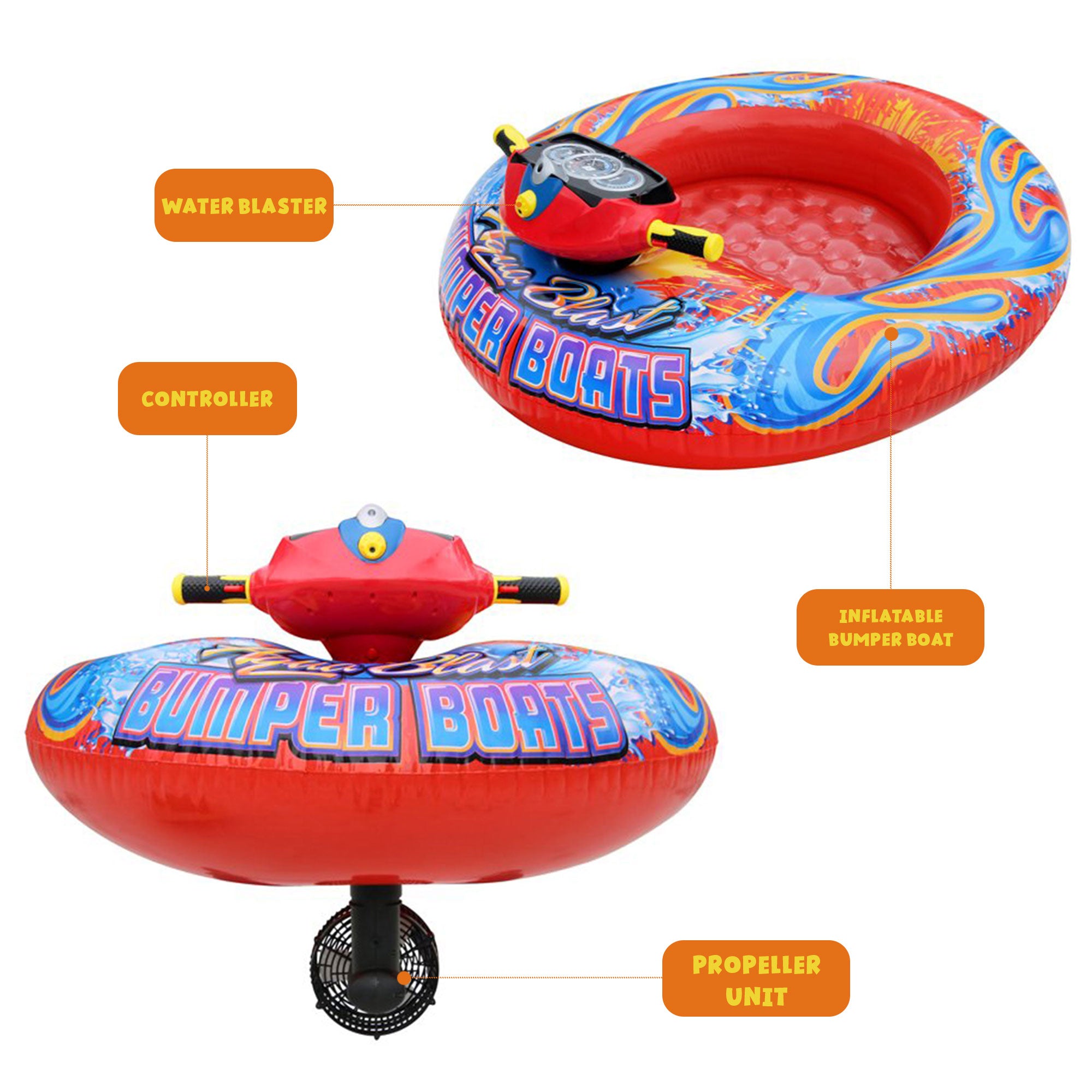 Banzai Aqua Blast Motorized Bumper Boat Inflatable Pool Float Water Toy, Red