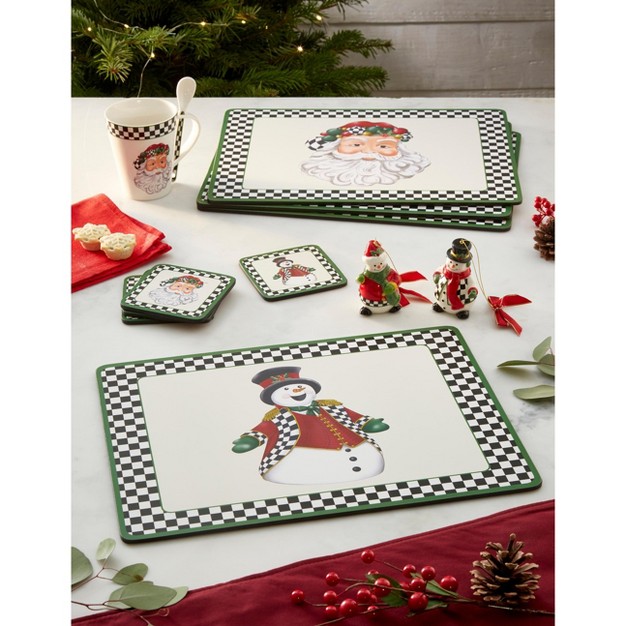 Pimpernel Christmas Coasters Set Of 6 Cork Backed Board Heat And Stain Resistant Black And White