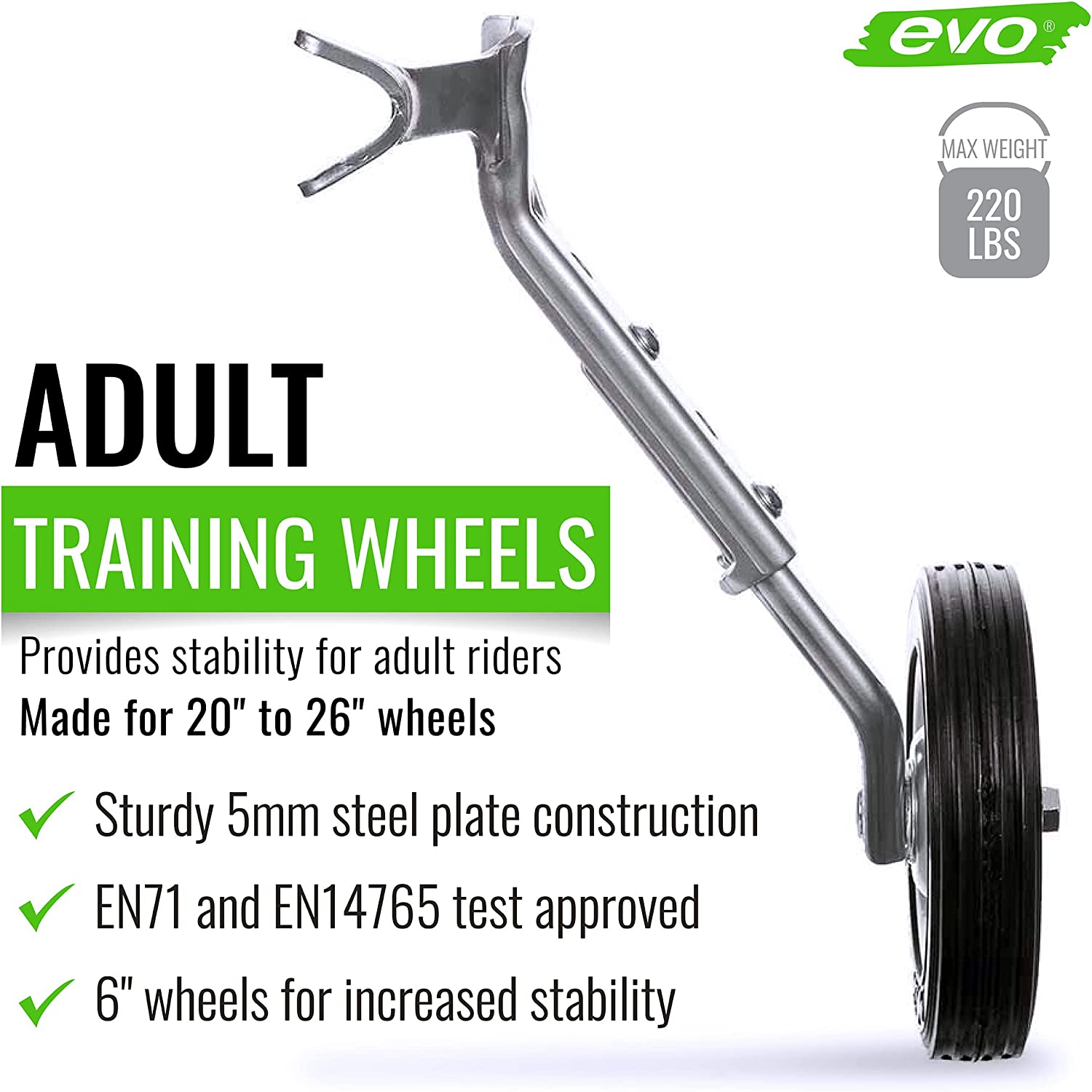 EVO Bike Heavy Duty Training Wheels for 20 22 24 26 Inch Adult Bicycles