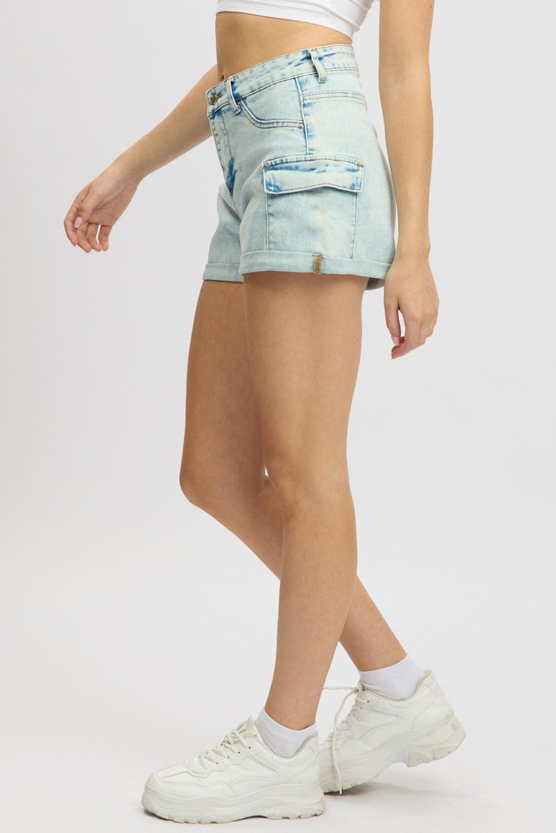 Denim Cargo Denim Short Mid Rise