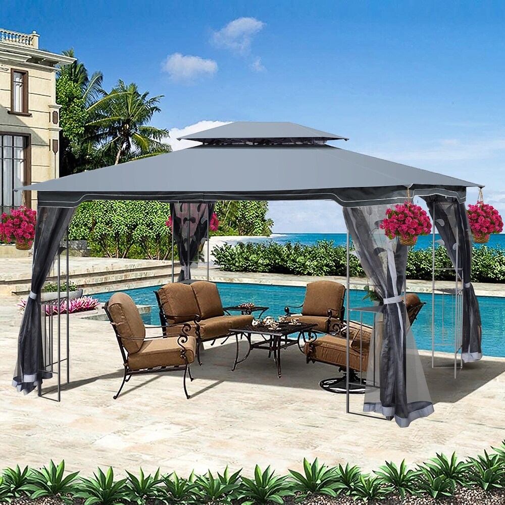 Versatile 13' x10' Outdoor Patio Gazebo with Double Vented Roof   Detachable Mosquito Net  Suitable for Lawn  Garden  Backyard