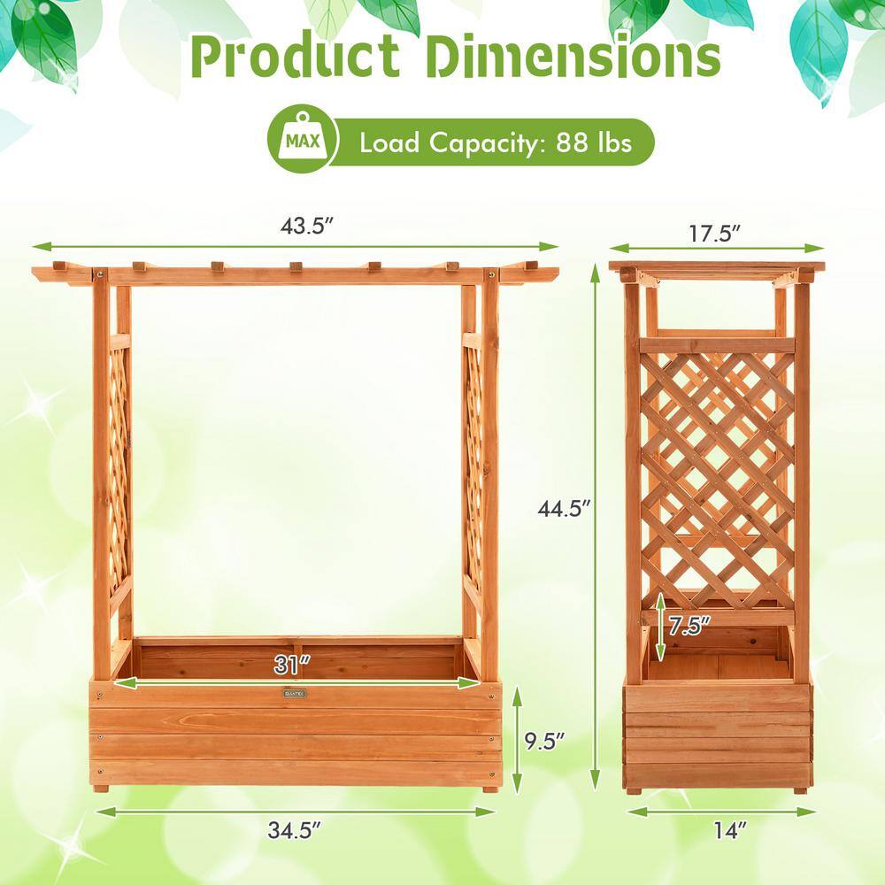 HONEY JOY Wood Raised Garden Bed Planter Box with Top and Side Trellis Drainage Holes Elevated Feet for Vine Climbing Plant TOPB006809