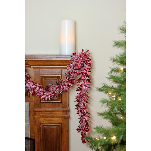 Unlit Red Snowblush Wide Cut Christmas Tinsel Garland