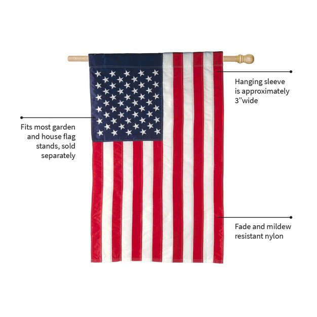 Evergreen American Flag Applique Embroidered House Flag 28 X 44 Inches Outdoor Decor For Homes And Gardens