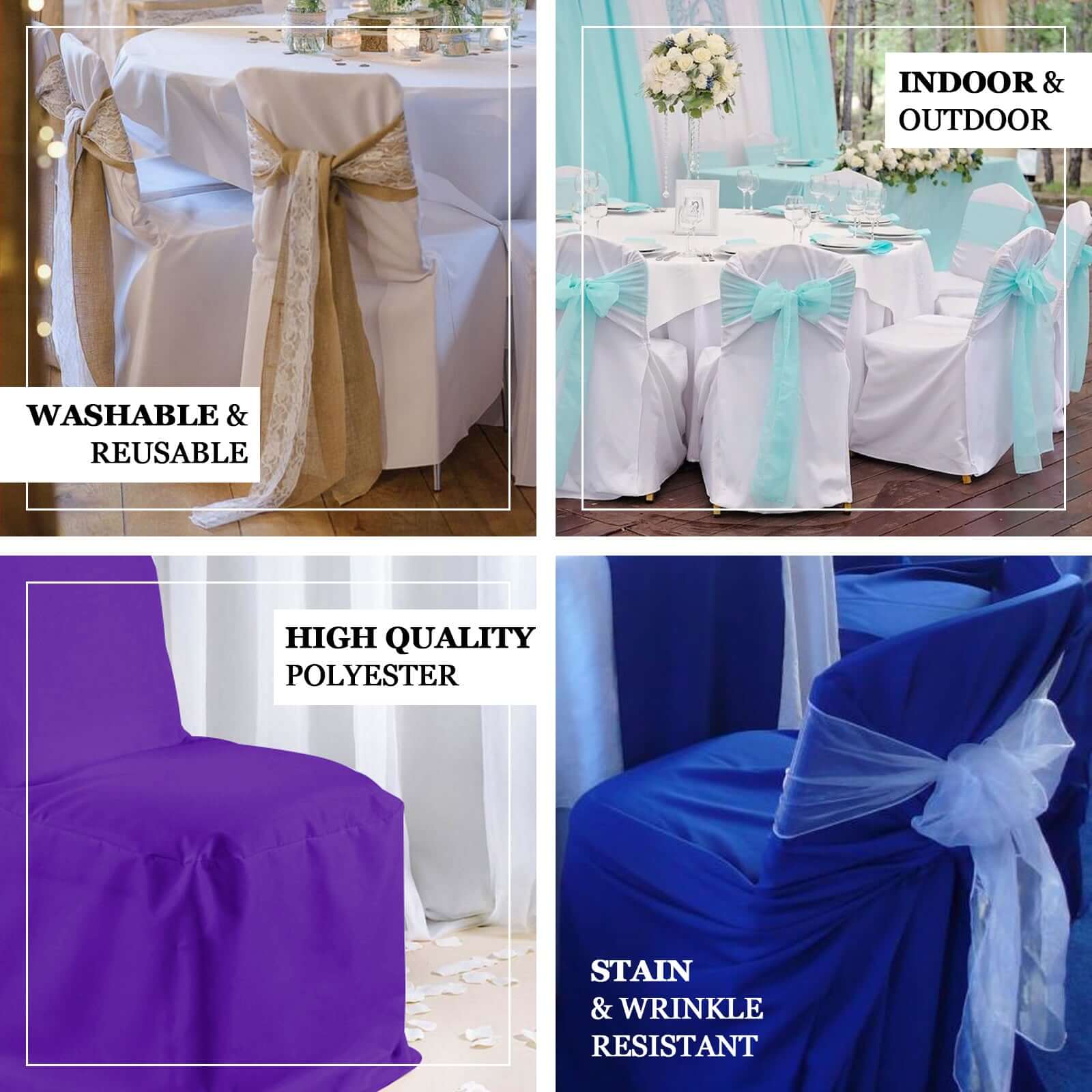 Black Polyester Banquet Chair Cover, Reusable Stain Resistant Slip On Chair Cover