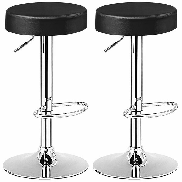 Adjustable Swivel Set of 2 Round Bar Stool Pub Chair-Black - 14