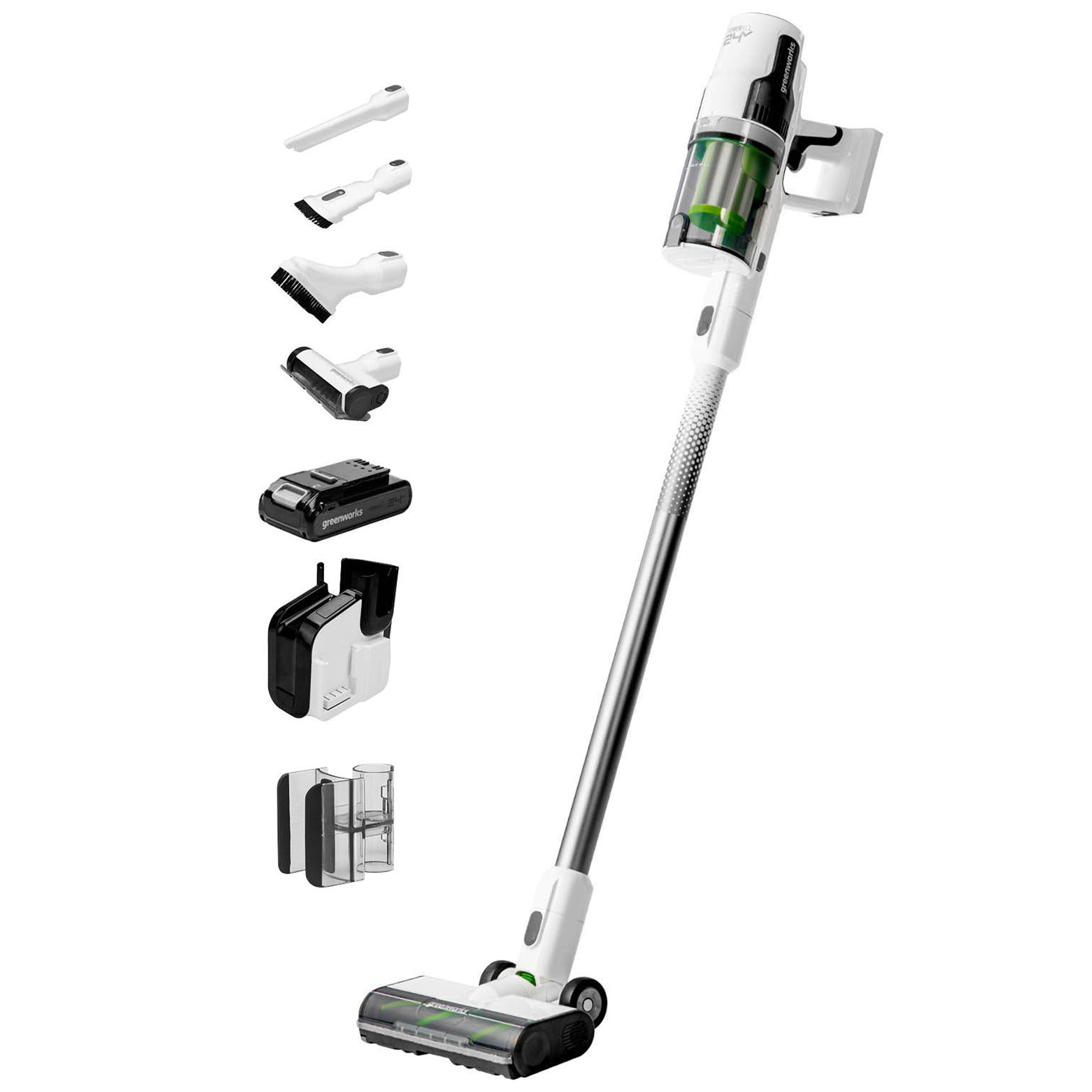 24V White Cordless Vacuum， Battery，  Charger | Greenworks Tools