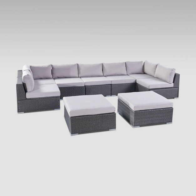 Santa Rosa 9pc Wicker Sectional Seating Set Gray silver Christopher Knight Home