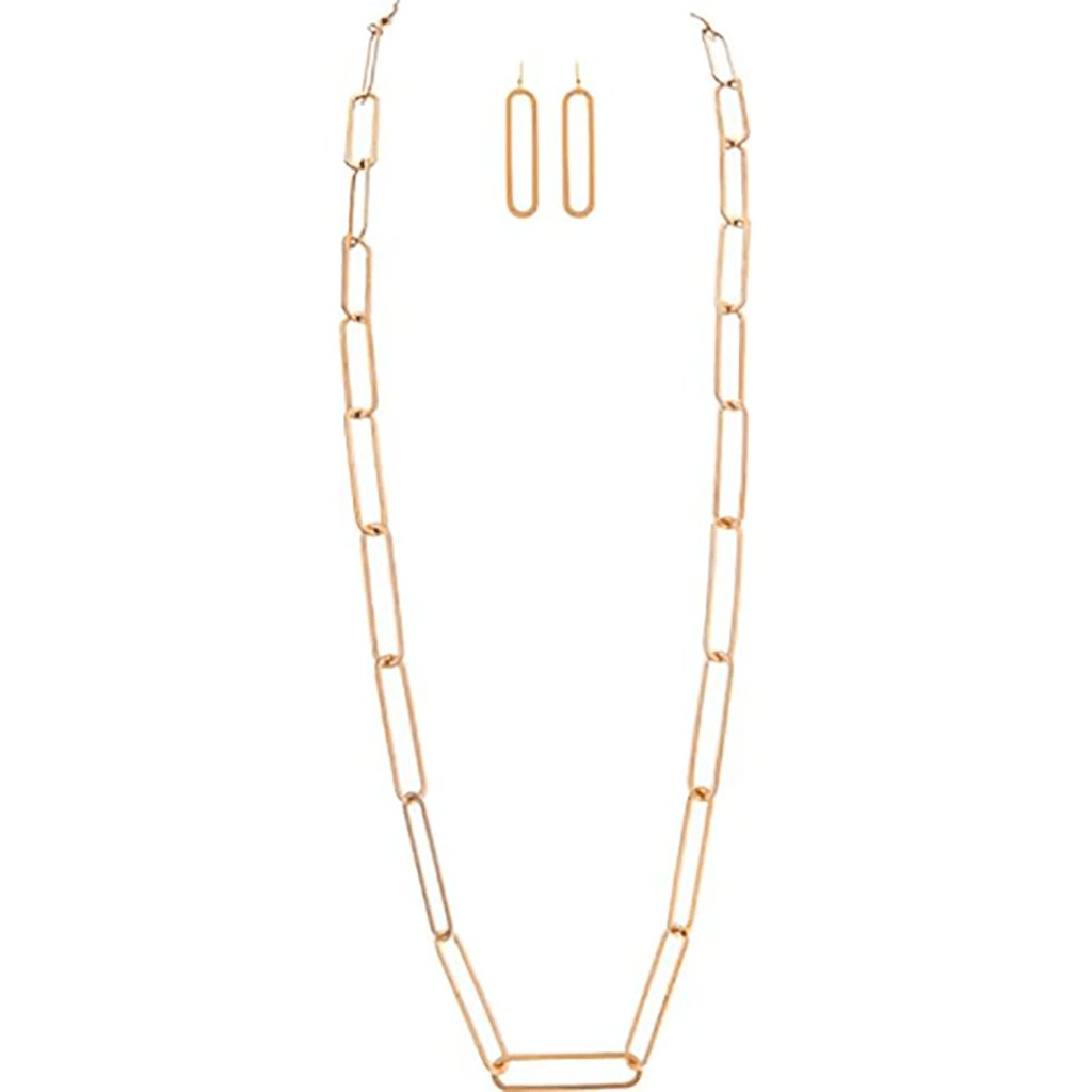 Rain  Gold Flat Open Link Chain Necklace Set