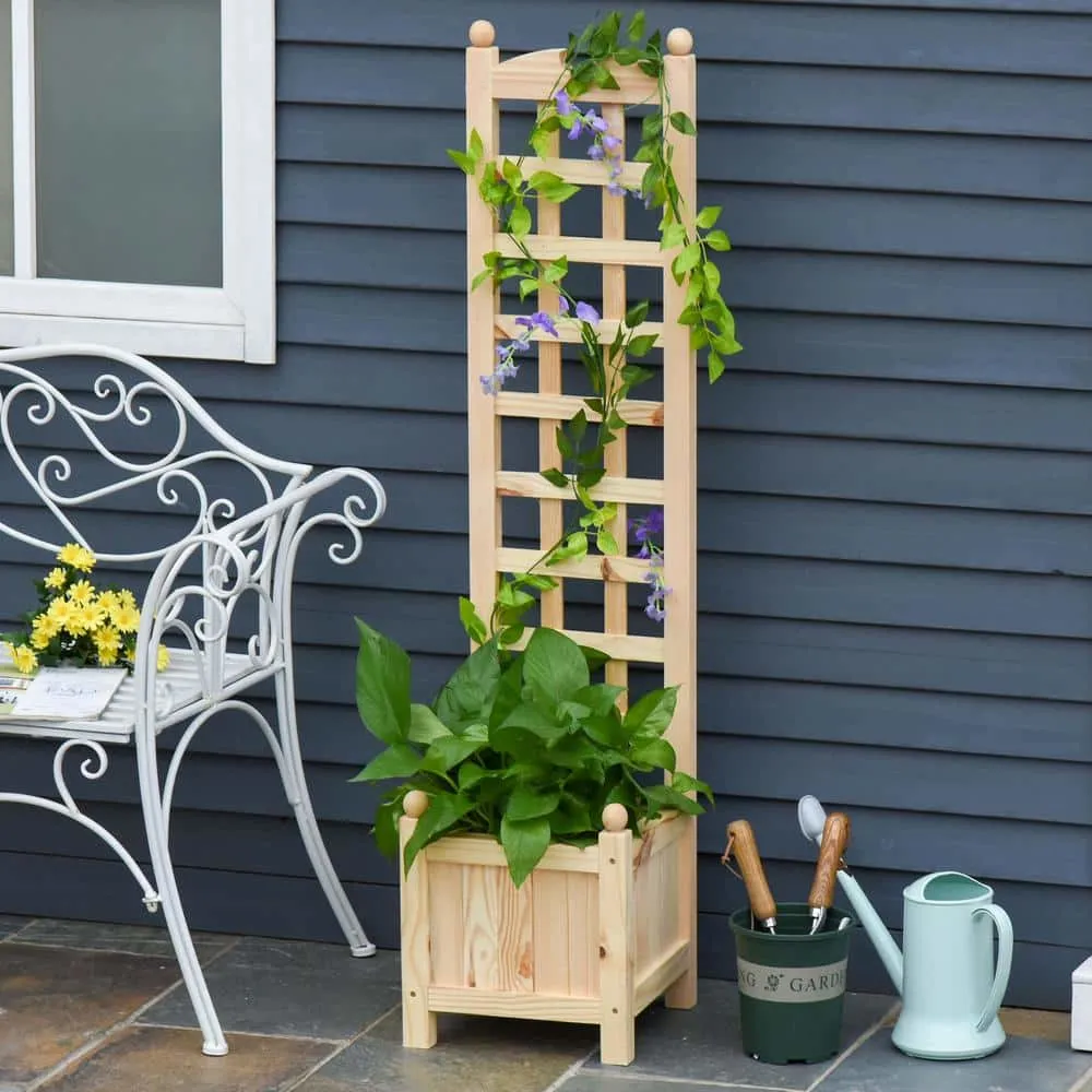Outsunny Natural Wooden Raised Garden Bed with Trellis Board