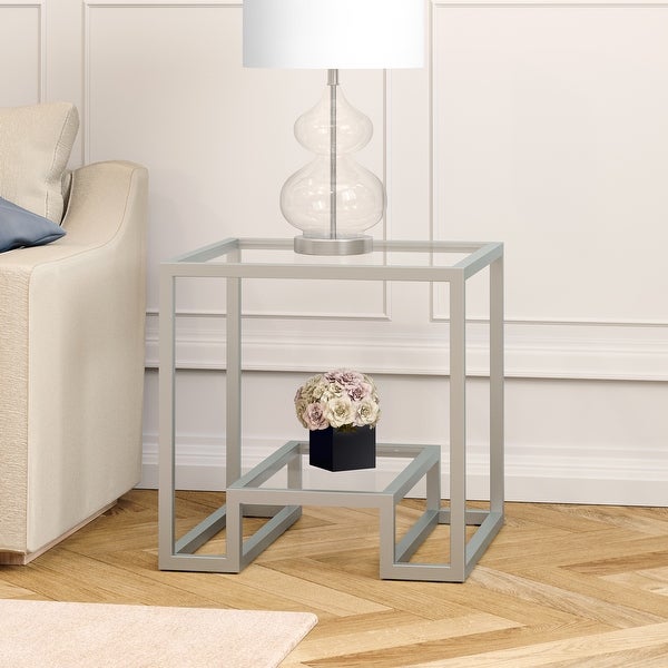 Athena Geometric Luxe Side Table in Silver