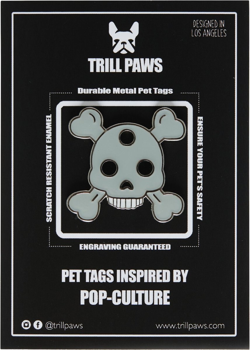 Trill Paws Skull and Bones Personalized Dog and Cat ID Tag