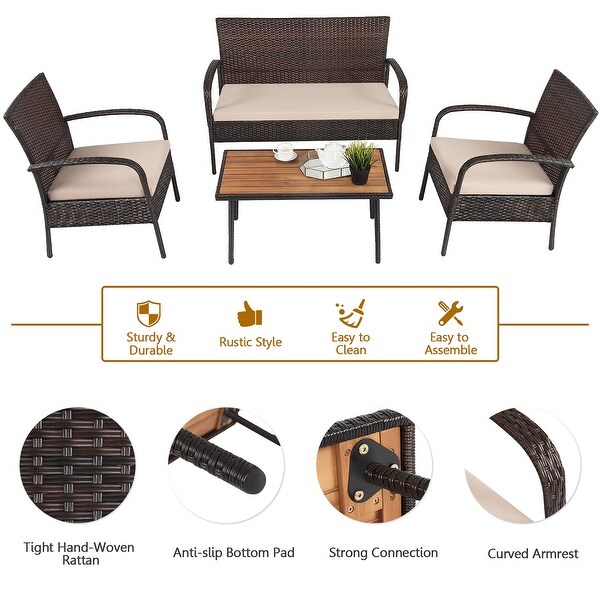 4 PCS Patio Rattan Furniture Set Sectional Sofa Set for Outdoor