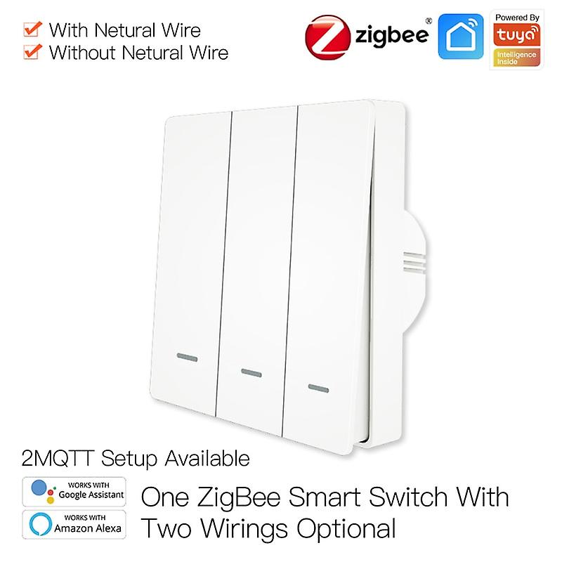 Tuya Zigbee 3.0 Smart Wall Light Push Switch 1/2/3 Gang With / No Neutral Wire Remote