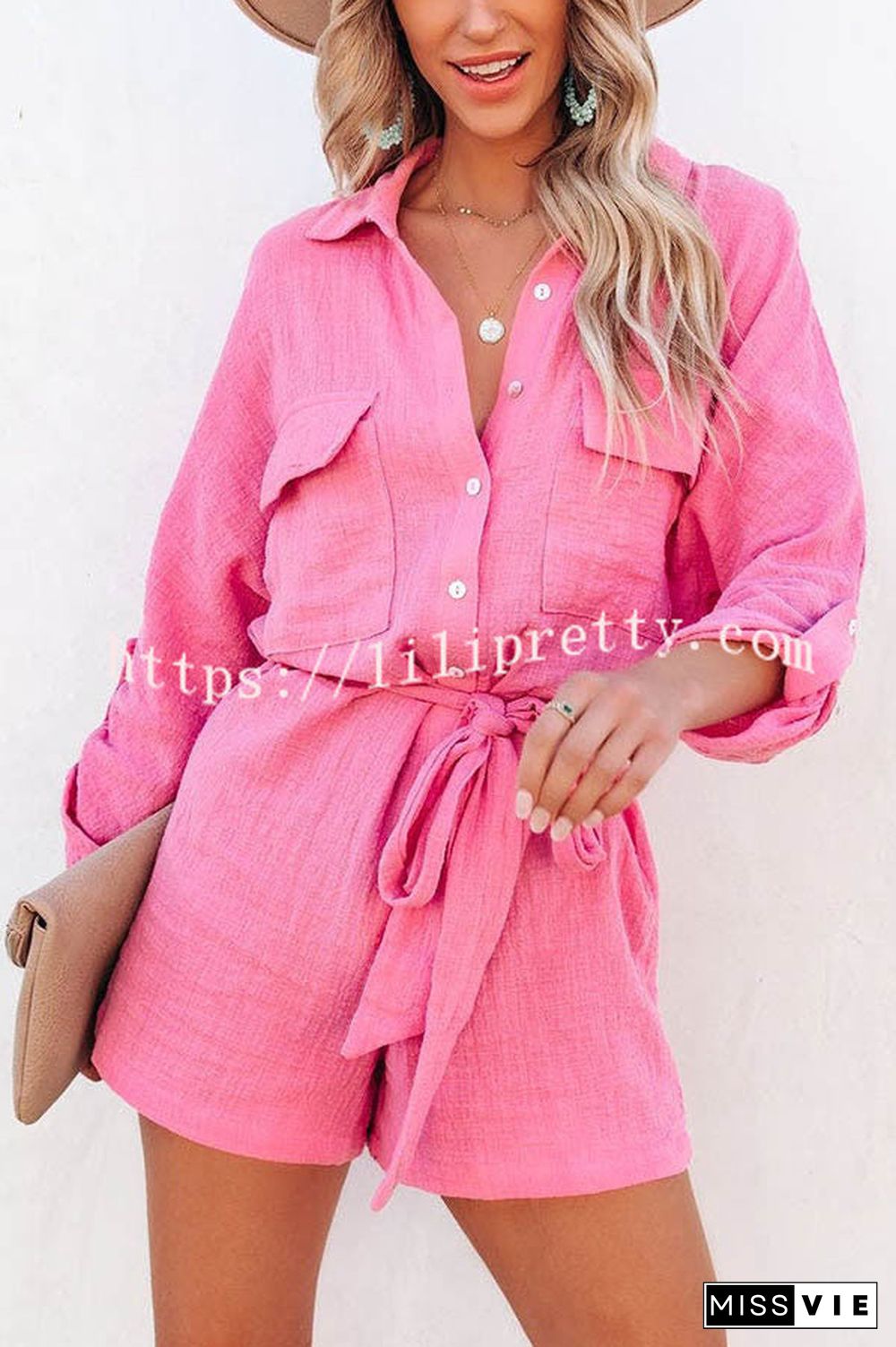 Hotel California Cotton Button Down Utility Romper