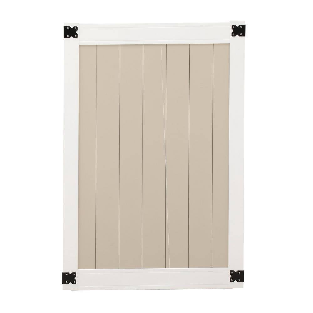 Veranda Pro Series 4 ft. W x 6 ft. H WhiteTan Vinyl Woodbridge Privacy Fence Gate 144715