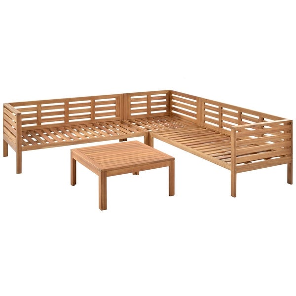 4-Piece Solid Wood Outdoor Sofa Set with Square Coffee Table and Removable Cushions - Overstock - 36272890