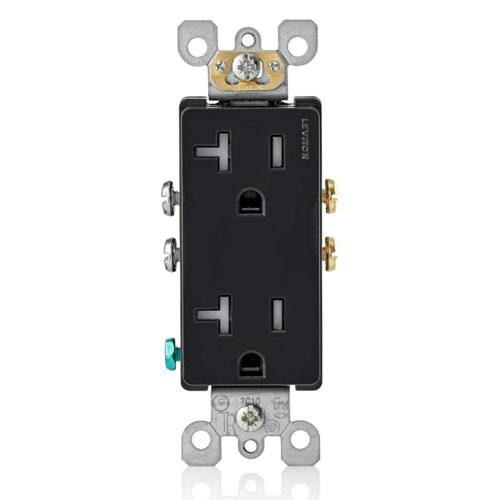 Leviton Decora 20 Amp Residential Grade Tamper Resistant Self Grounding Duplex Outlet Black T5825-E