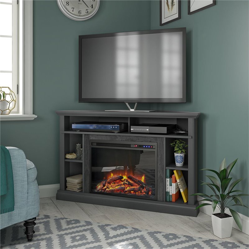 Ameriwood Home Overland Electric Corner Fireplace up to 50" in Graphite Gray